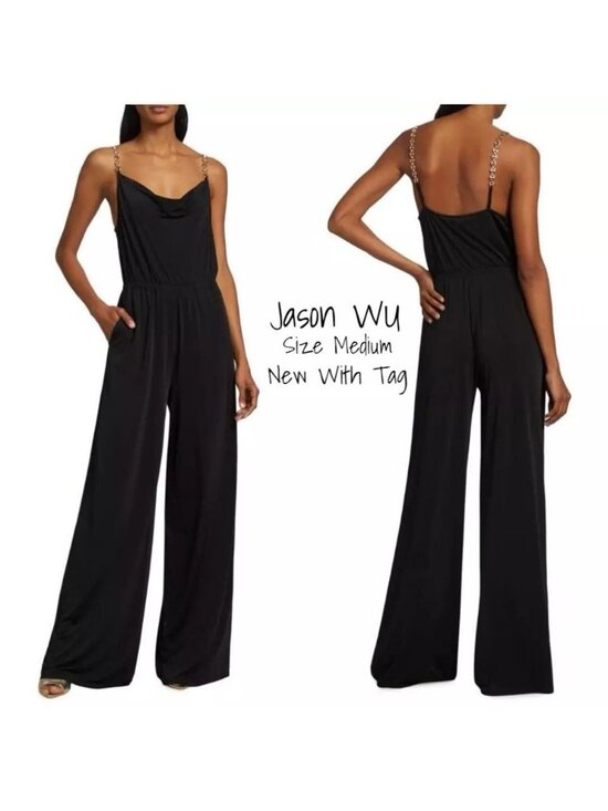 Jason Wu Pants - NWT Jason Wu Emmett Black, Cowl Neck Jumpsuit with Jewel Straps Medium New